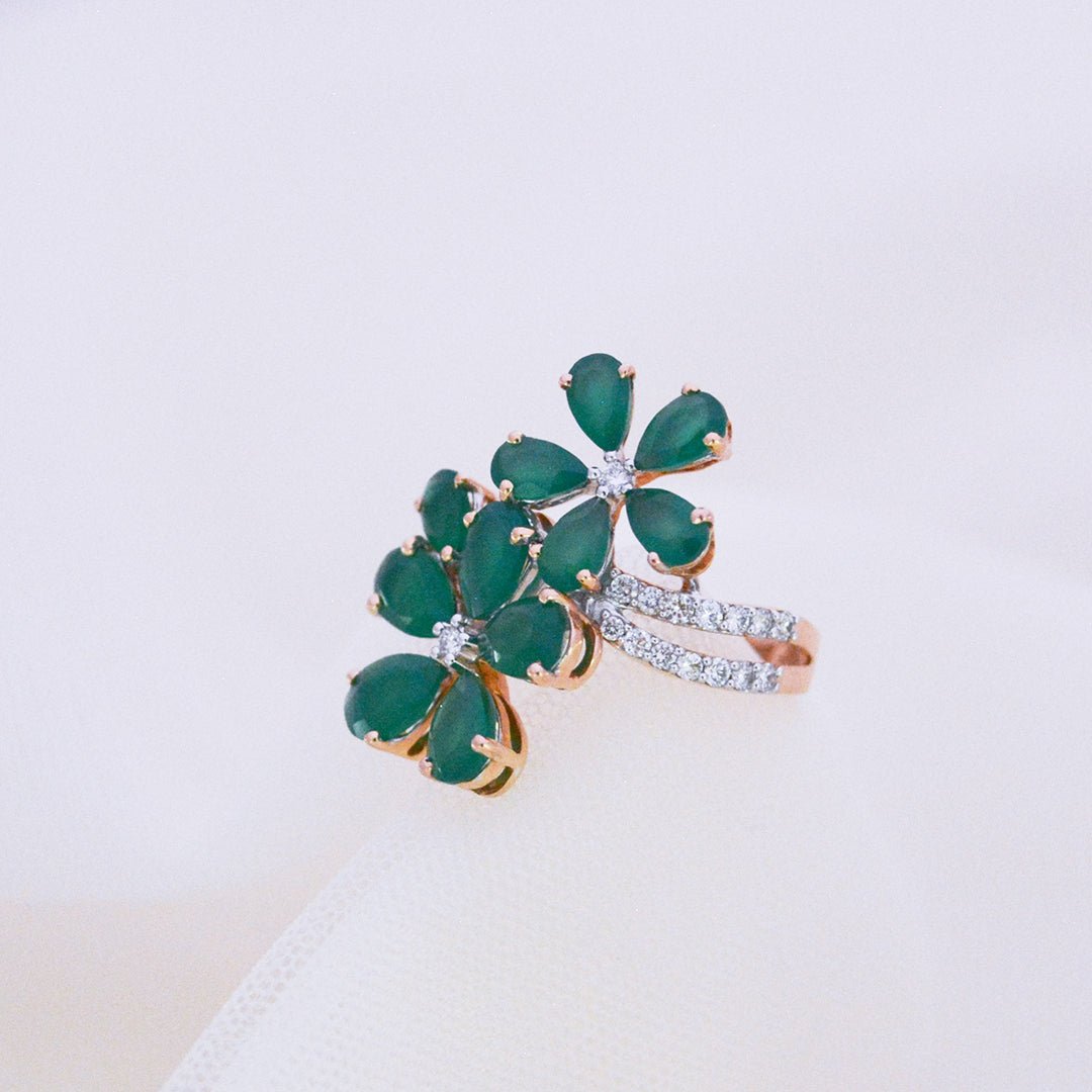 Royal Green Flower Diamond Ring - zivar.in