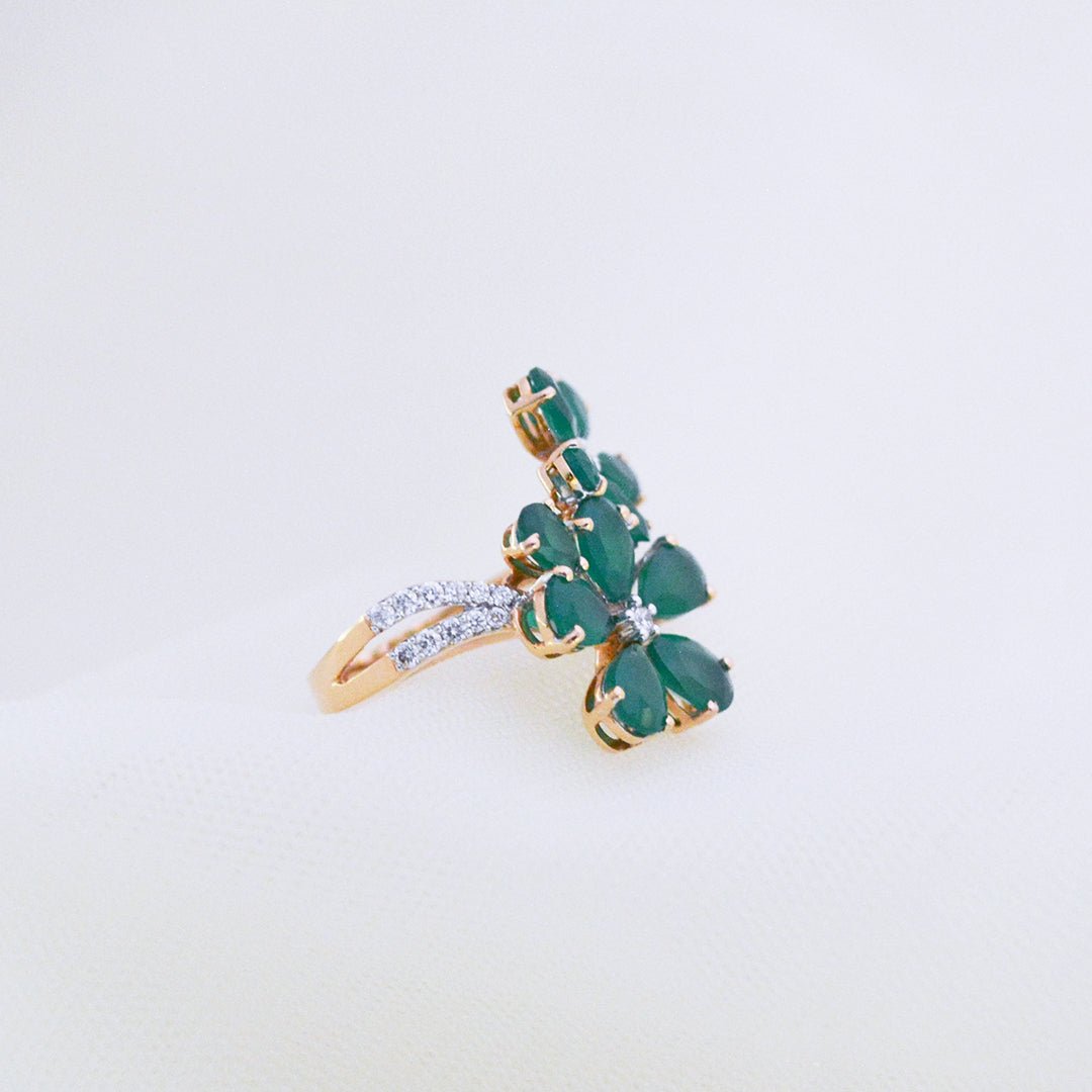 Royal Green Flower Diamond Ring - zivar.in